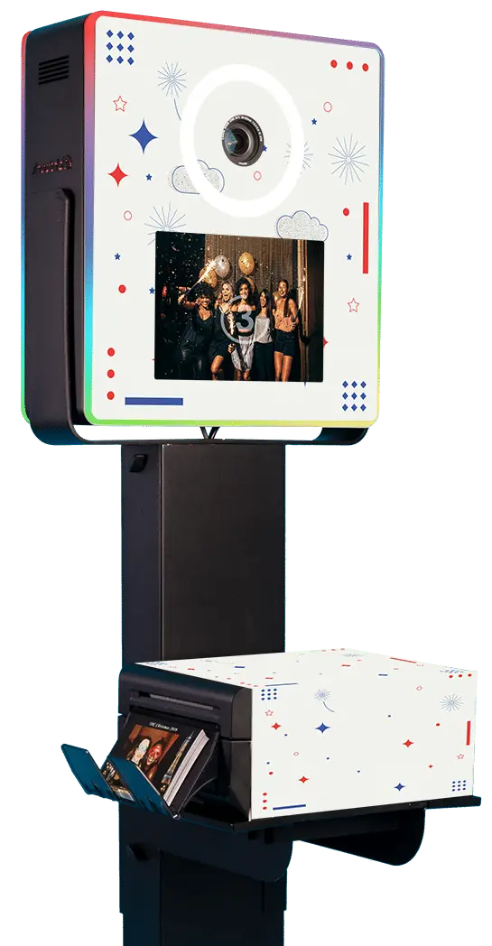 Borne photobooth fabriquée en France imprimante dnp professionnelle flocage face avant