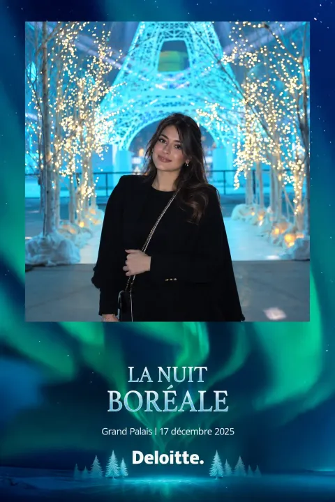 Tirage photobooth de La Nuit Boréale de Deloitte au Grand Palais, 17 décembre 2025, contour aurore boréale