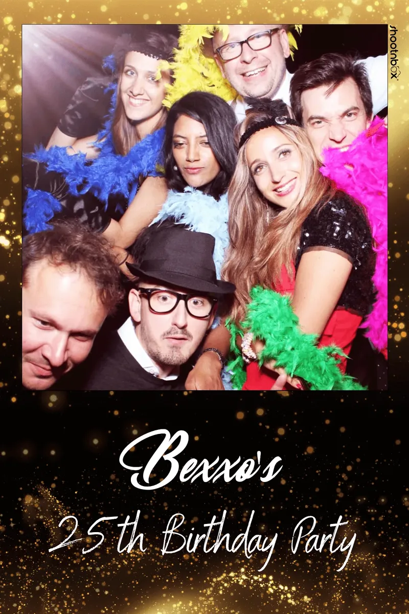 Thème anniversaire adulte chic sur borne photobooth Shootnbox avec cadre photo élégant