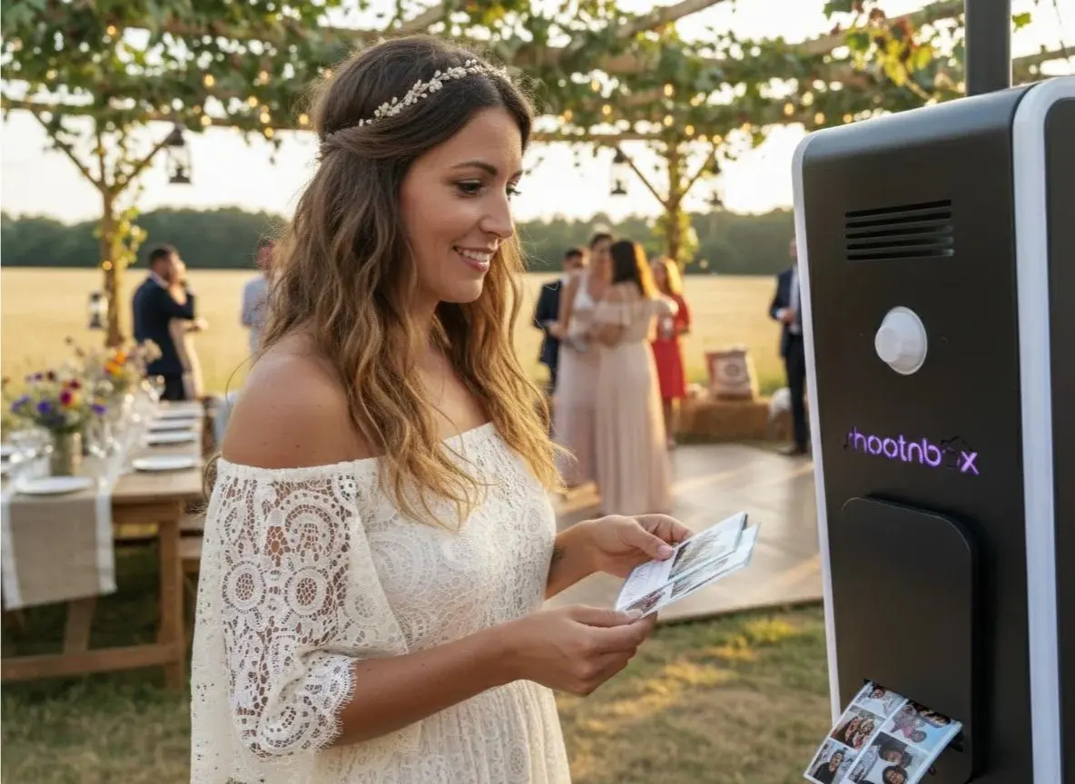 Borne photo Vegas Shootnbox : photomaton de mariage avec 600 impressions premium