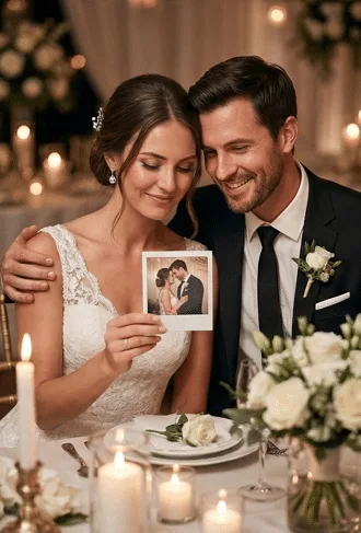 Polaroïd imprimé sur place avec le nom des mariés et la date du mariage