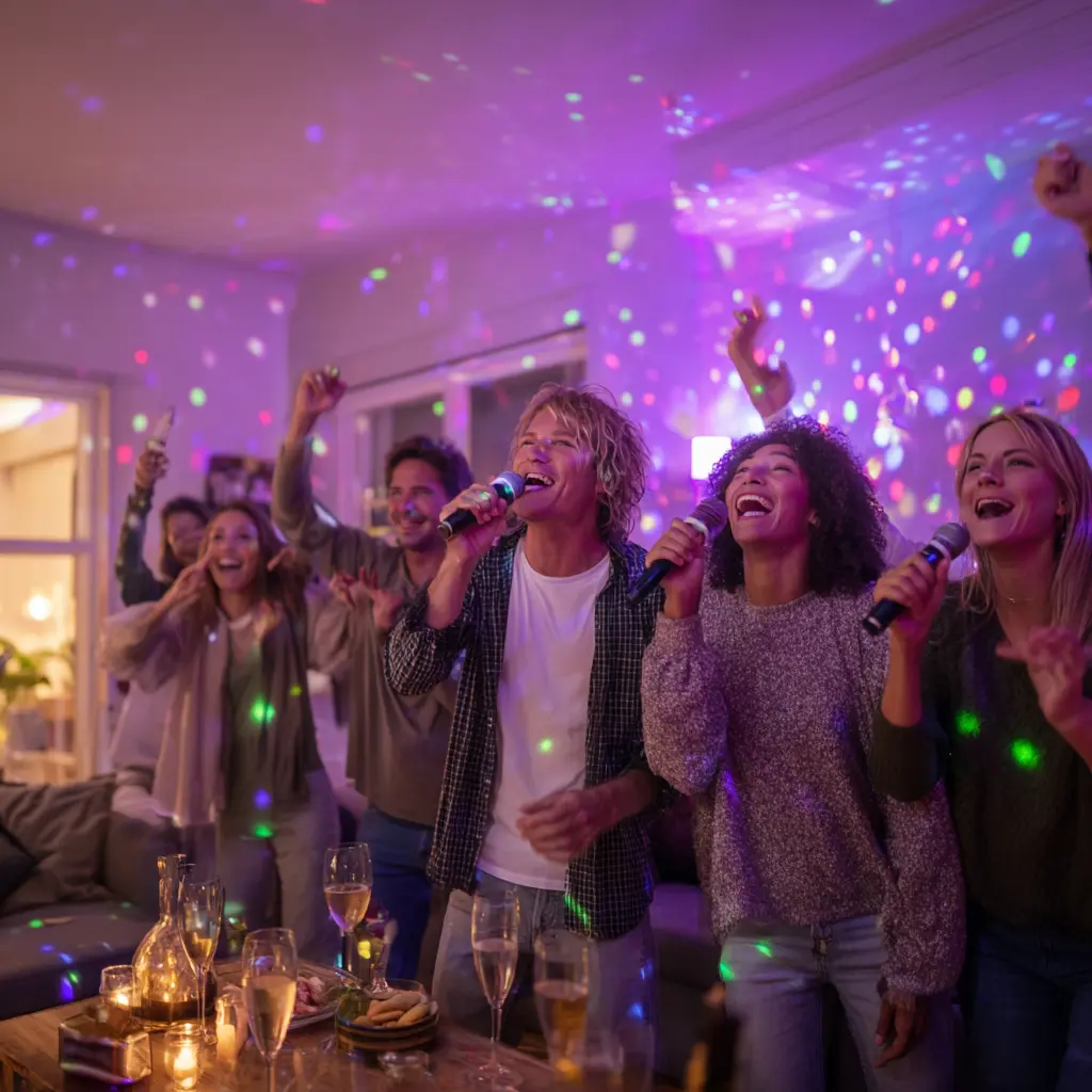 Borne karaoké Shootnbox installée dans un salon — ambiance soirée